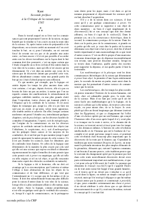 Couverture de Kant - Seconde préface à la critique de la raison pure (8 pages)